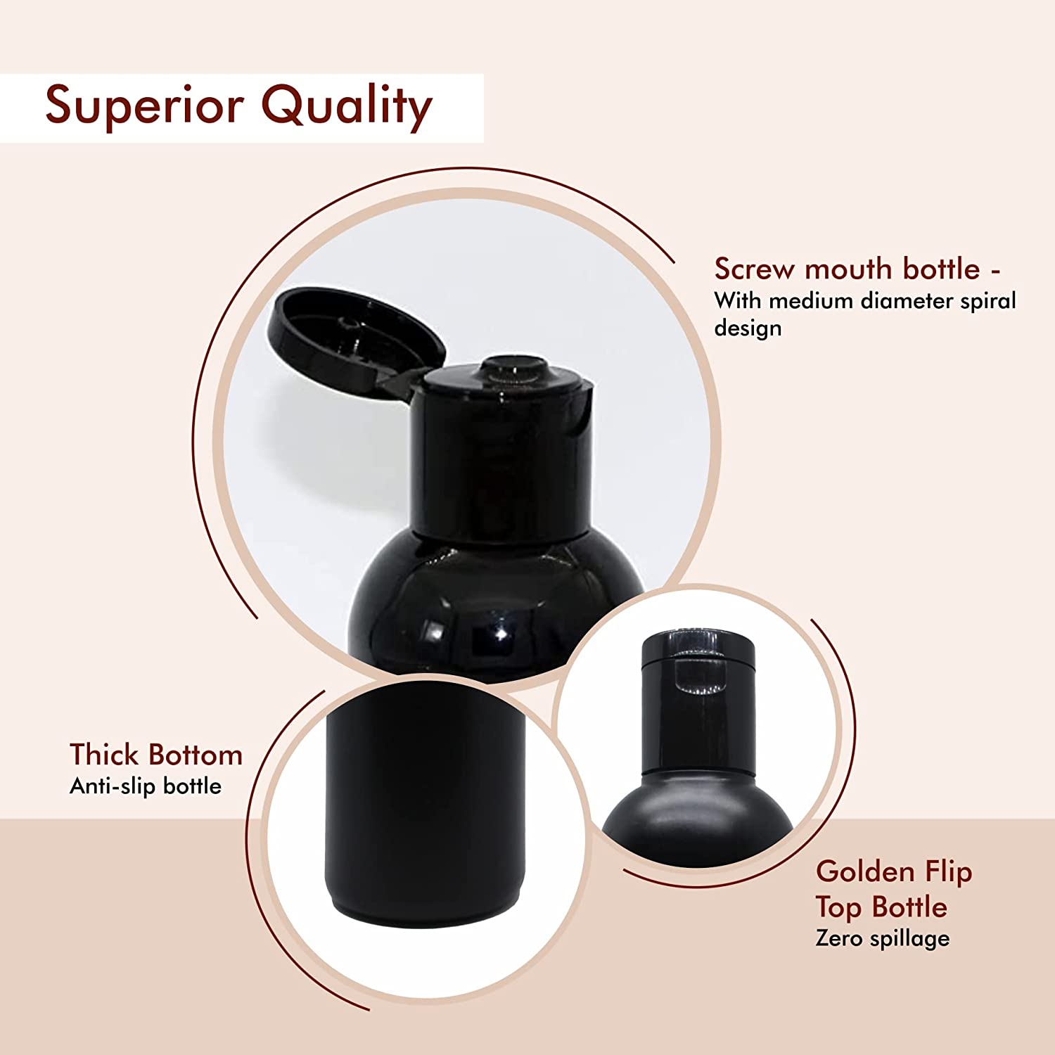 Shoprythm Packaging,Plastic Travel Bottles Empty Black HDPE Bottle with Disc Flip Top Cap Refillable Reusable